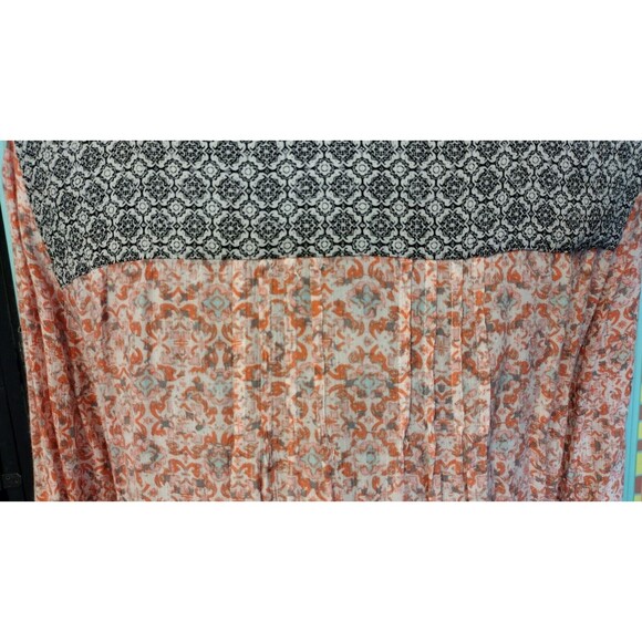 Democracy M Lightweight Floral Sheer Long Bishop Roll Tab Sleeve Tunic Blouse - Picture 9 of 9